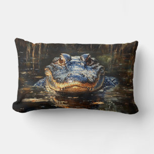 Cute Alligator in the Florida Everglades Painting Lumbar Pillow