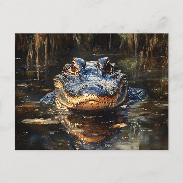 Cute Alligator in the Florida Everglades Painting Postcard (Front)