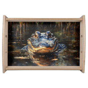 Cute Alligator in the Florida Everglades Painting Serving Tray