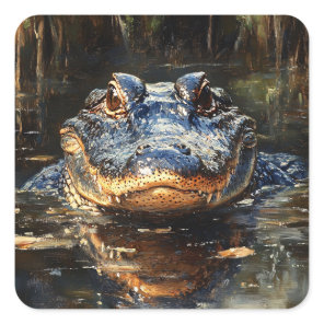 Cute Alligator in the Florida Everglades Painting Square Sticker