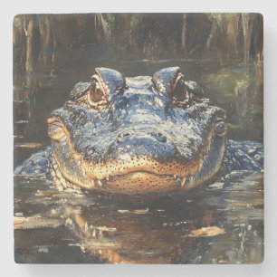 Cute Alligator in the Florida Everglades Painting Stone Coaster
