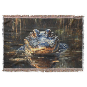 Cute Alligator in the Florida Everglades Painting Throw Blanket