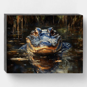 Cute Alligator in the Florida Everglades Painting Wooden Box Sign