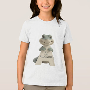 Cute Alligator Letter A Kids T-Shirt Animal Alph Tri-Blend Shirt