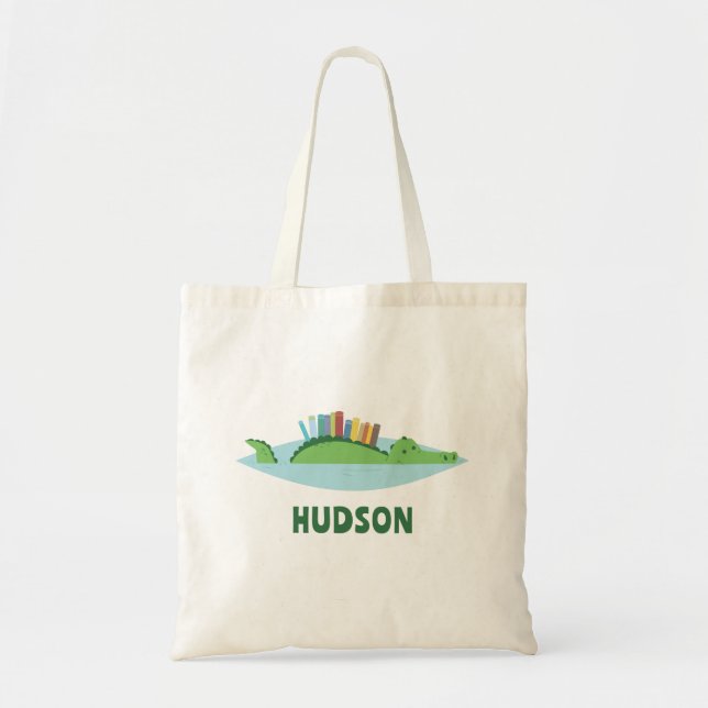 Cute Alligator Library Tote Bag (Front)