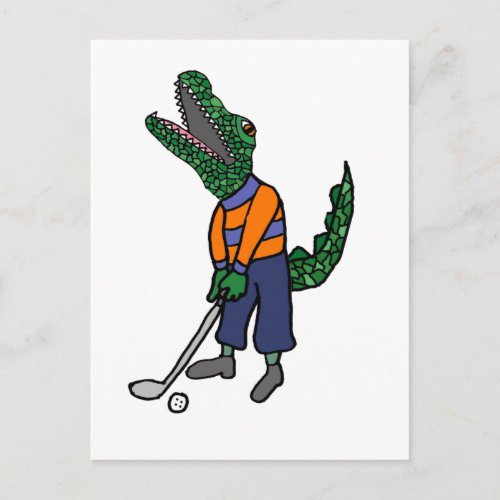 Cute Alligator Playing Golf Sports Cartoon Postcard
