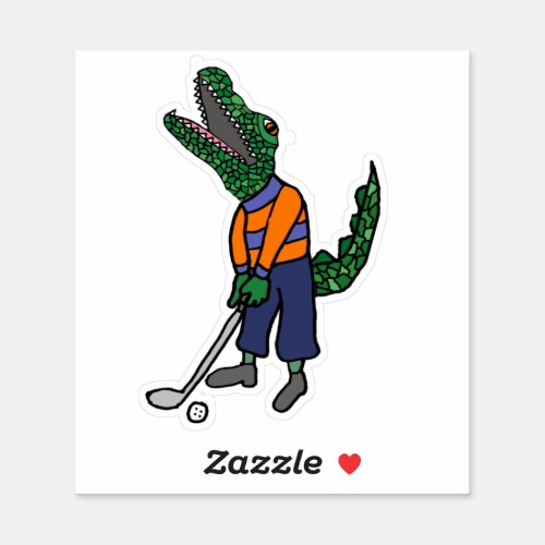 Cute Alligator Playing Golf Sports Cartoon Sticker