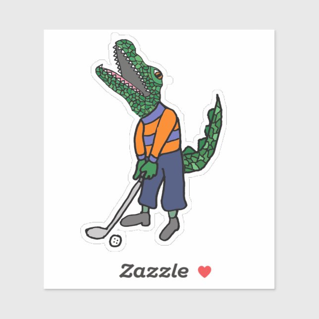 Cute Alligator Playing Golf Sports Cartoon Sticker (Sheet)