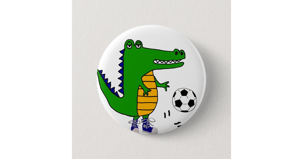 Cute Alligator Playing Soccer Or Football Cartoon Pinback Button