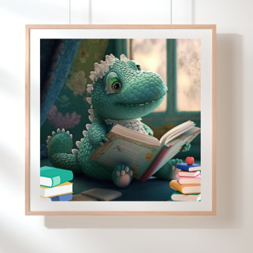 Cute Alligator reading a book Nursery Art Poster