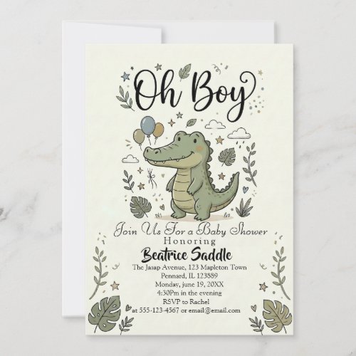 Cute Alligator safari Oh Boy Jungle baby shower  Invitation