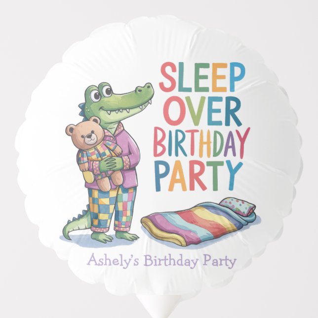 Cute Alligator Sleep Over Birthday Party Balloon (Front)