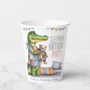 Cute Alligator Sleep Over Birthday Party Paper Cups