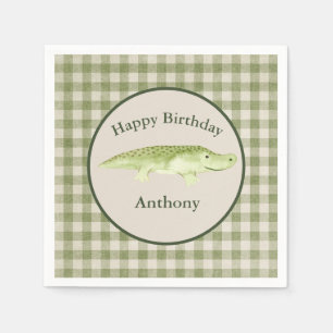 Cute Alligator Watercolor Name Birthday Napkins
