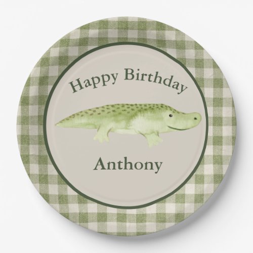 Cute Alligator Watercolor Name Birthday Paper Plates