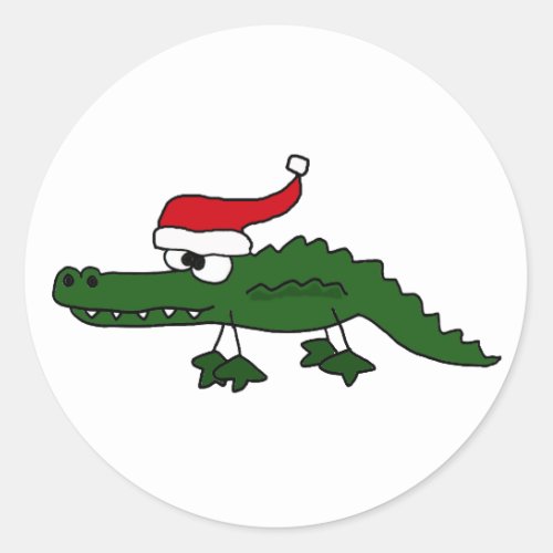 Cute Alligator Wearing Christmas Hat Classic Round Sticker