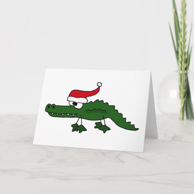 Cute Alligator Wearing Christmas Hat Holiday Card (Front)