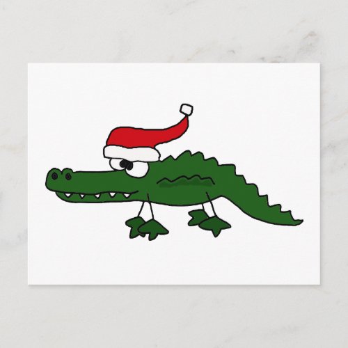 Cute Alligator Wearing Christmas Hat Holiday Postcard