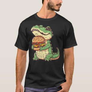 Cute Alligator With Burger I Kids Burger T-Shirt