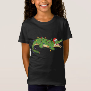 Cute Alligator With Santa's Hat Christmas Lights X T-Shirt