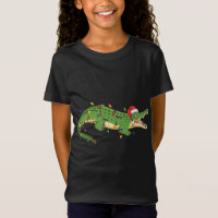 Cute Alligator With Santa's Hat Christmas Lights X
