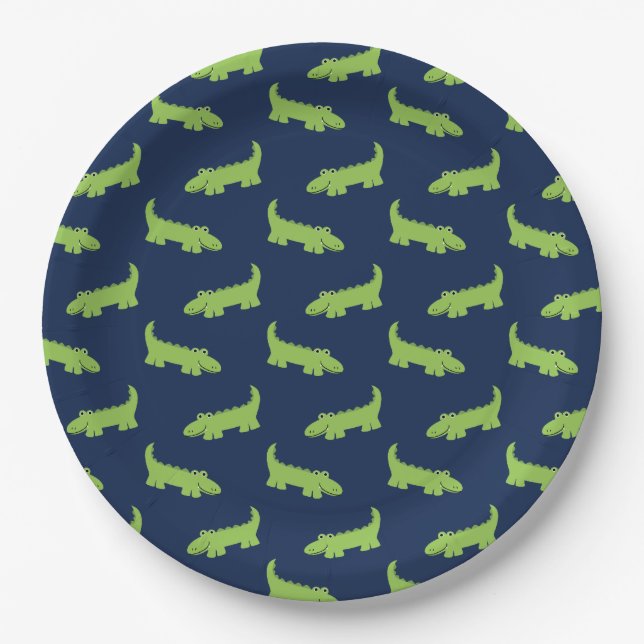 Cute Alligators Pattern Birthday Paper Plates (Front)