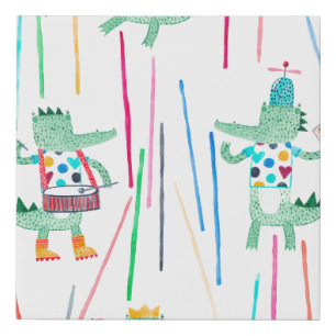 Cute alligators with musical instruments. Watercol Faux Canvas Print