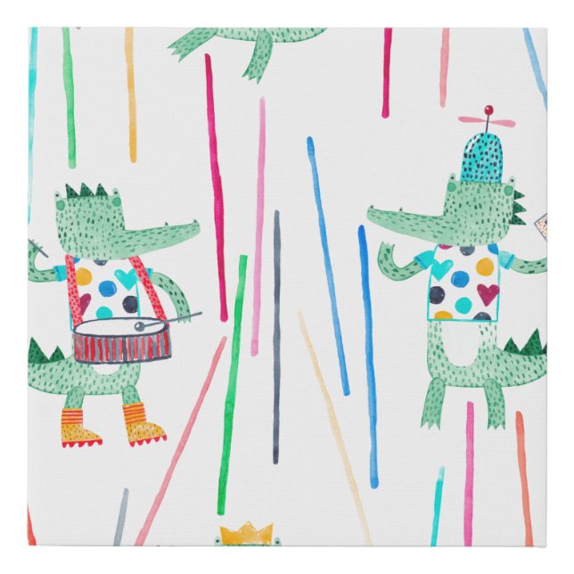Cute alligators with musical instruments. Watercol Faux Canvas Print (Front)