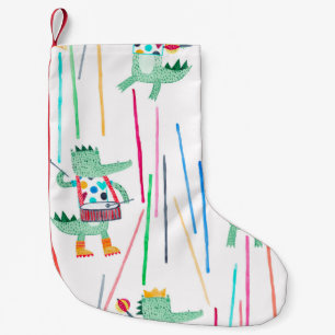 Cute alligators with musical instruments. Watercol Small Christmas Stocking