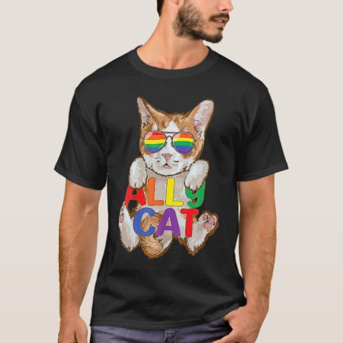 Cute Ally Cat LGBT Gay Rainbow Pride Flag Kitten S T_Shirt