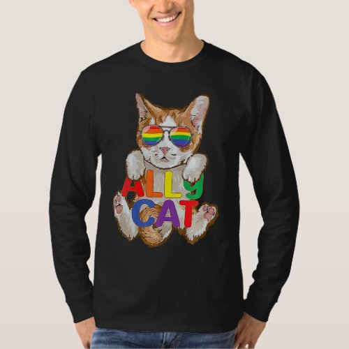 Cute Ally Cat LGBT Gay Rainbow Pride Flag Kitten S T_Shirt