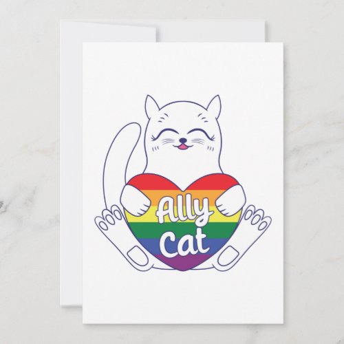 Cute Ally Cat With Heart LGBTQ Rainbow Pride Flag Invitation