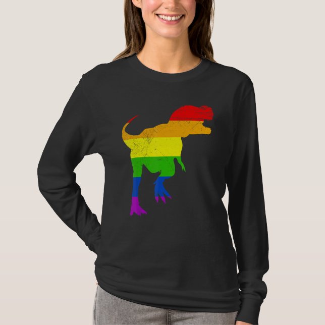 Cute Allysaurus Dinosaur In Rainbow Flag For Ally  T-Shirt (Front)