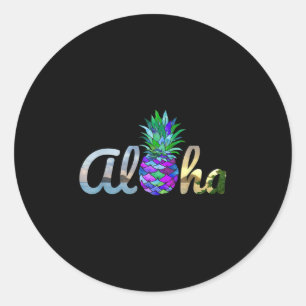 Cute Aloha Hawaii Pineapple Mermaid Purple Beach L Classic Round Sticker