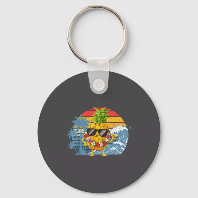 Cute Aloha Hawaiian Pineapple Sign Hawaii Shaka Keychain (Front)