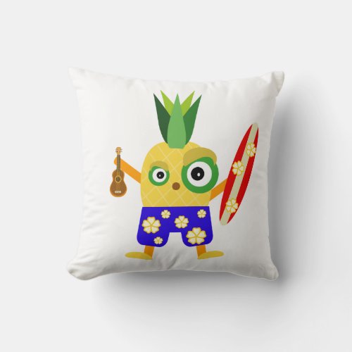 Cute Aloha Pineapple Cartoon Throw Pillow