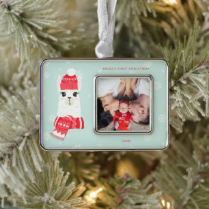 Cute Alpaca Baby's First Christmas Custom Photo Ornament