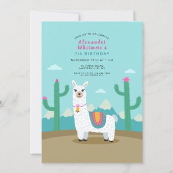 Cute Alpaca Birthday Party Invitation by PixiePrints at Zazzle