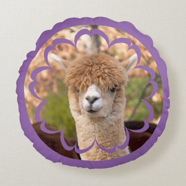 Cute Alpaca Birthday Round Pillow (Front)