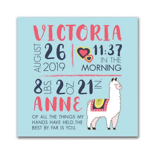 Cute Alpaca Blue Birth Stats Shadow Box