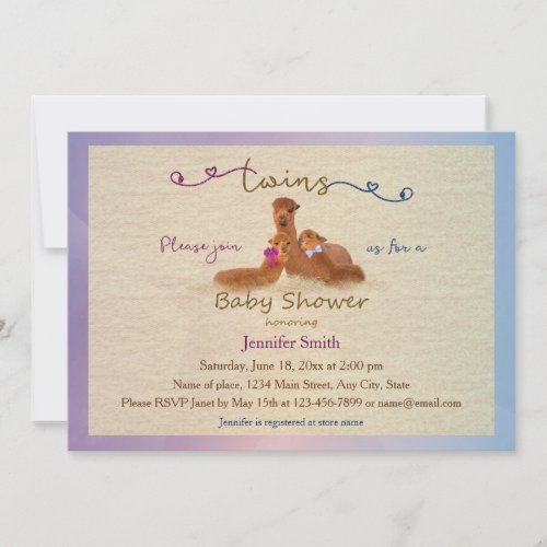 Cute Alpaca Boy Girl Twins Baby Shower Invitations