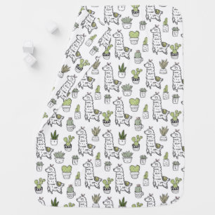 Cute Alpaca & Cactus Pattern Baby Blanket