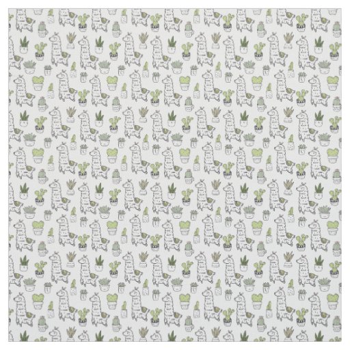 Cute Alpaca & Cactus Pattern Fabric