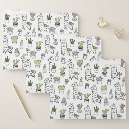 Cute Alpaca  Cactus Pattern File Folder