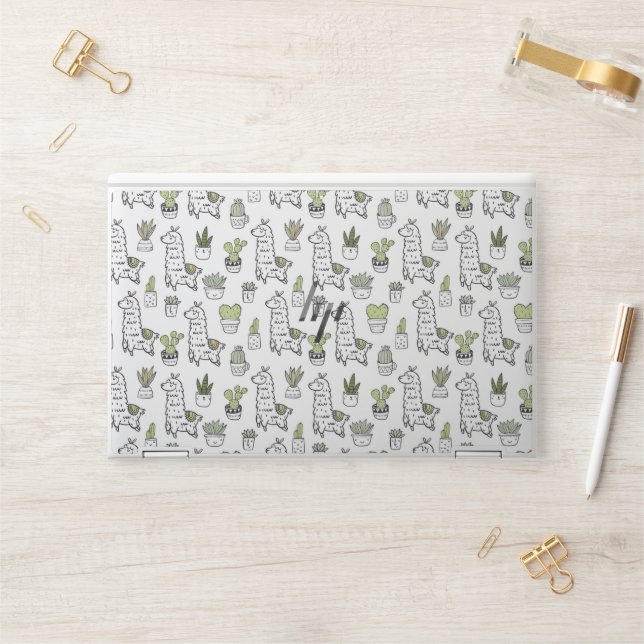 Cute Alpaca & Cactus Pattern HP Laptop Skin (Desk)