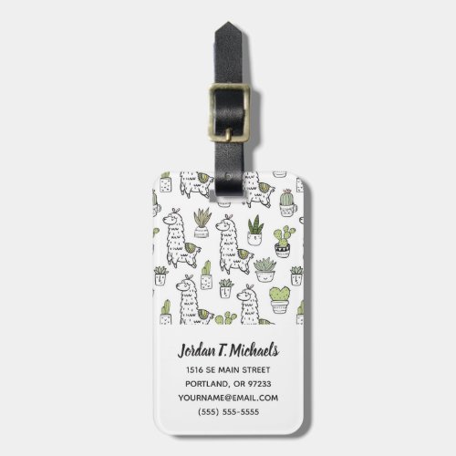 Cute Alpaca  Cactus Pattern Luggage Tag