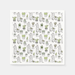Cute Alpaca & Cactus Pattern Napkins