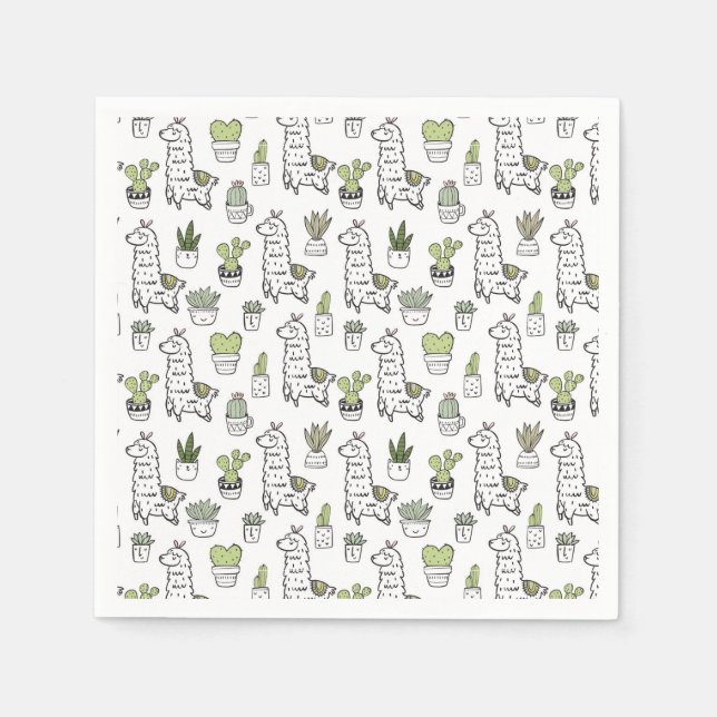 Cute Alpaca & Cactus Pattern Napkins (Front)