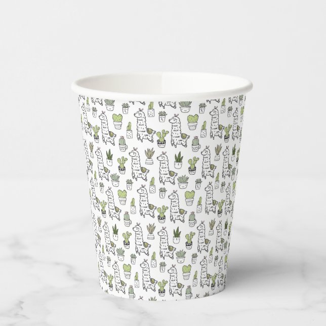 Cute Alpaca & Cactus Pattern Paper Cups (Left)
