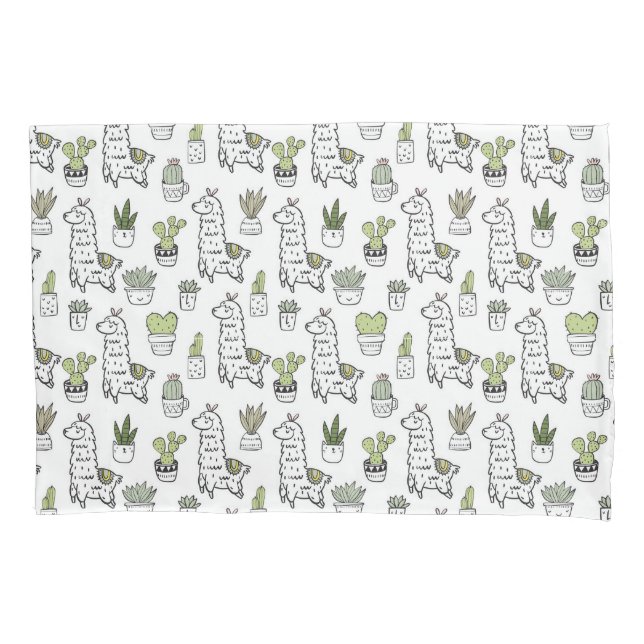 Cute Alpaca & Cactus Pattern Pillow Case (Front-Left)